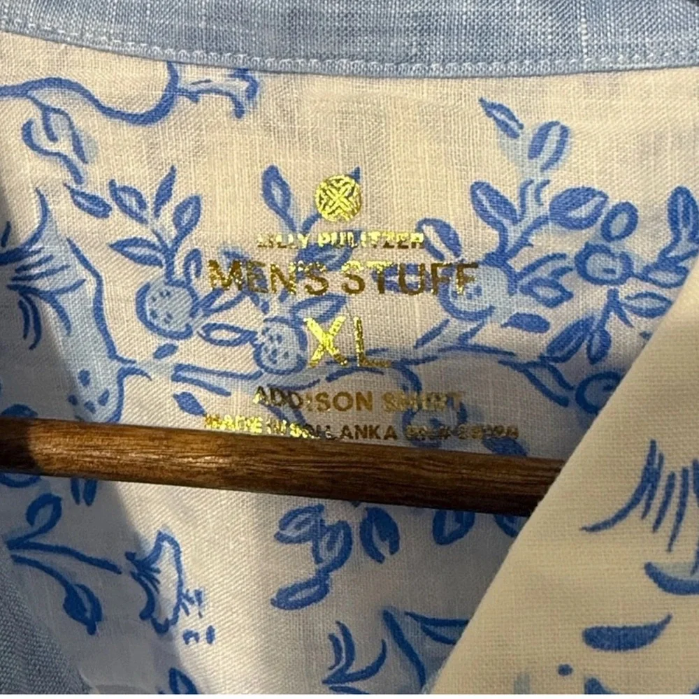 NWT Lilly pulitzer Men’s Addison shirt button down 100% Linen Resort white XL - Picture 5 of 9